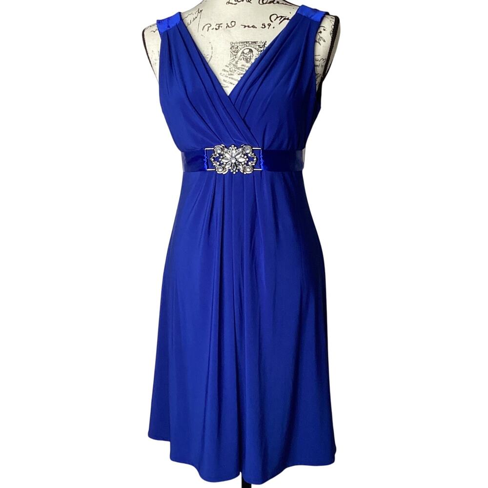Scarlett Nite Formal Dress Sleeveless Rhinestone Belt Satin Sash Bow V Neckline